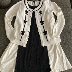 Hanna Andersson Two-piece Black & white sweater & matching dress w/black velvet
